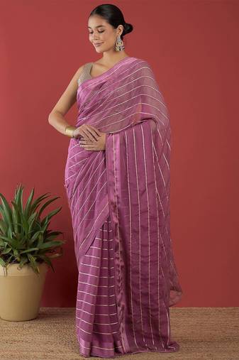 lavender lavender & gold-toned striped saree