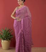 lavender lavender & gold-toned striped saree