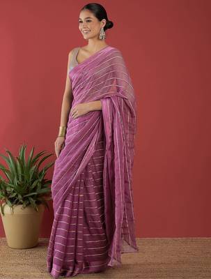 lavender lavender & gold-toned striped saree 2