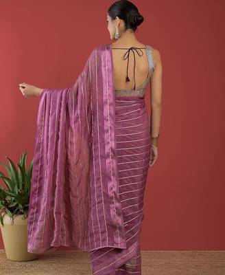 lavender lavender & gold-toned striped saree 3