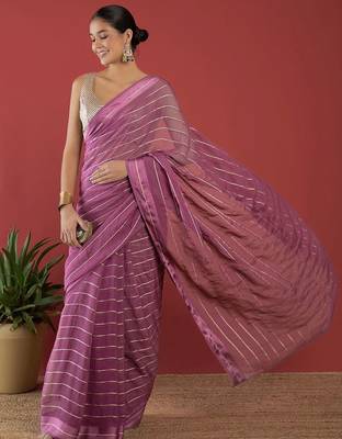 lavender lavender & gold-toned striped saree 4