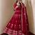 Wine silk blend embroidered flared gown set