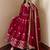 Wine silk blend embroidered flared gown set