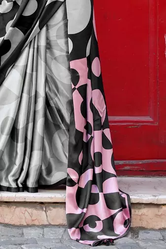 multicolor satin fusion saree
