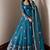 Blue silk blend embroidered flared gown set