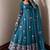 Blue silk blend embroidered flared gown set