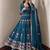 Blue silk blend embroidered flared gown set