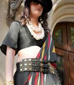 black satin fusion saree with blouse