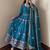 Blue silk blend embroidered flared gown set