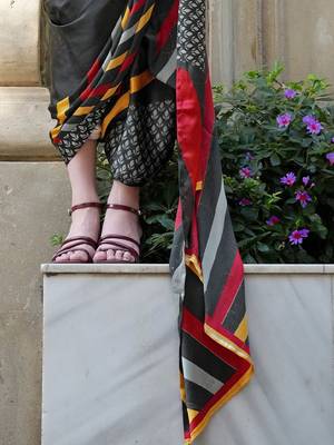 black satin fusion saree with blouse 3