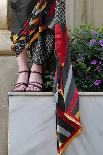 black satin fusion saree with blouse