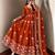 Orange silk blend embroidered flared gown set