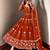 Orange silk blend embroidered flared gown set
