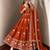 Orange silk blend embroidered flared gown set