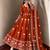 Orange silk blend embroidered flared gown set