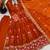 Orange silk blend embroidered flared gown set