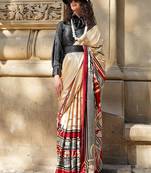 cream satin fusion saree