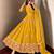 Yellow silk blend embroidered flared gown set