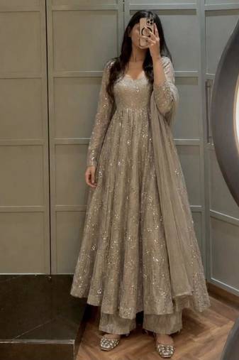 Grey silk blend embroidered palazzo set