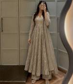 Grey silk blend embroidered palazzo set