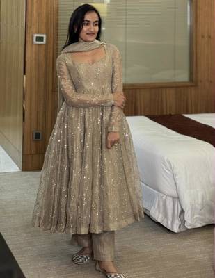 Grey silk blend embroidered palazzo set 2