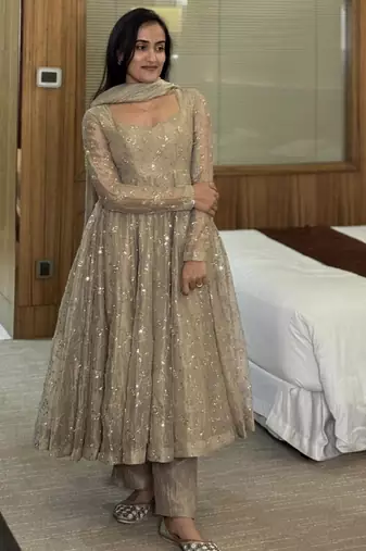 Grey silk blend embroidered palazzo set