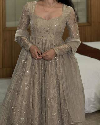 Grey silk blend embroidered palazzo set 3