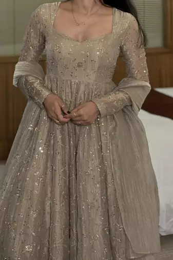 Grey silk blend embroidered palazzo set