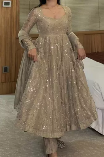 Grey silk blend embroidered palazzo set