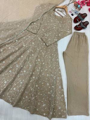Grey silk blend embroidered palazzo set 5
