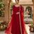 Red faux georgette embroidered flared gown set