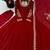 Red faux georgette embroidered flared gown set