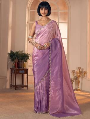 purple sequins embellished silk blend saree 2