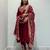 Maroon silk blend embroidered anarkali set