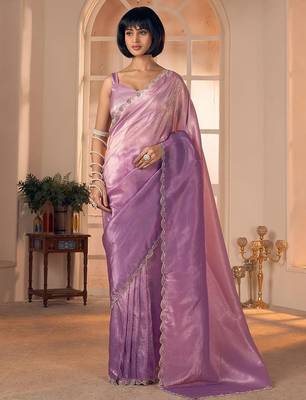 purple sequins embellished silk blend saree 4