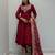 Maroon silk blend embroidered anarkali set
