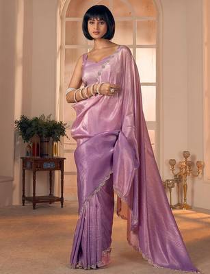 purple sequins embellished silk blend saree 5