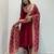 Maroon silk blend embroidered anarkali set