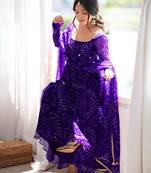 Purple cotton poly embroidered anarkali set
