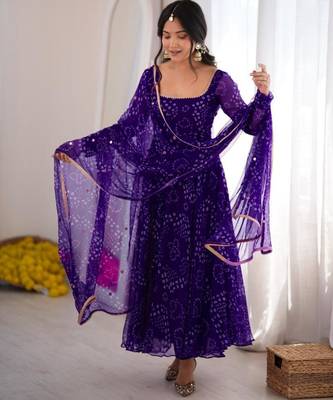 Purple cotton poly embroidered anarkali set 2