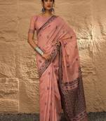 peach ethnic motifs linen khadi saree