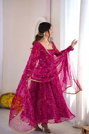 Pink cotton poly embroidered anarkali set