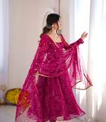 Pink cotton poly embroidered anarkali set