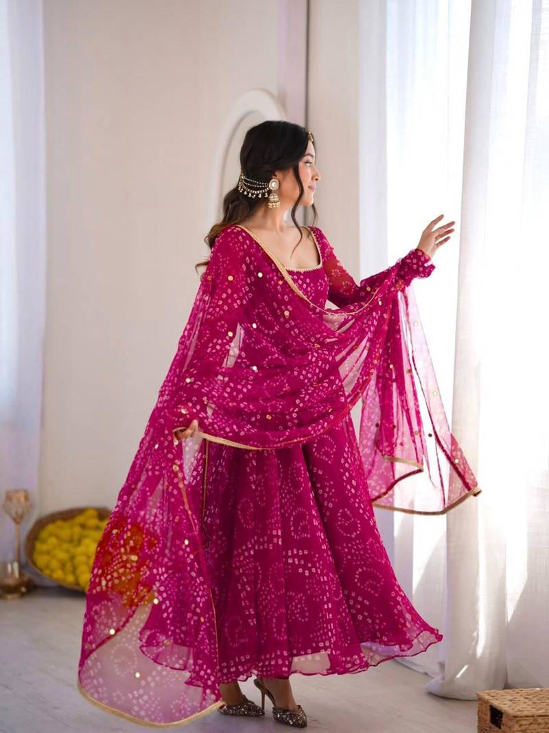 Pink cotton poly embroidered anarkali set