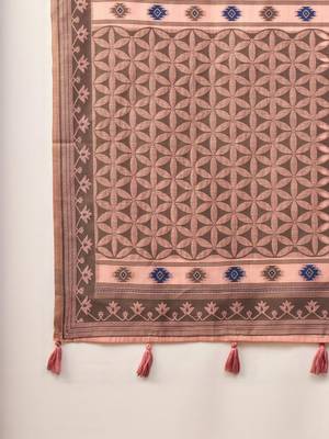 peach ethnic motifs linen khadi saree 5