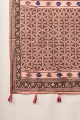 peach ethnic motifs linen khadi saree