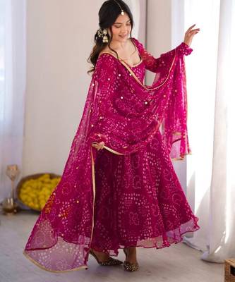 Pink cotton poly embroidered anarkali set 2