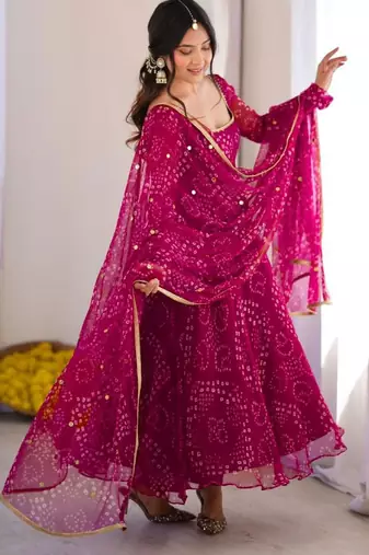 Pink cotton poly embroidered anarkali set