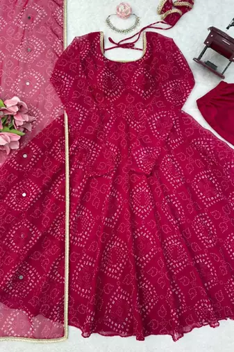 Pink cotton poly embroidered anarkali set
