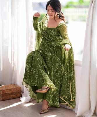 Green cotton poly embroidered anarkali set 2